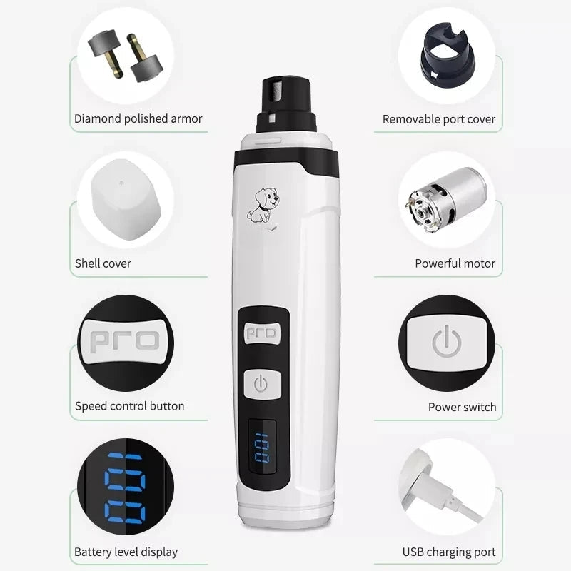 Electric Nail Titanium Cat Dog Pet Grooming Gadget USB Rechargeable