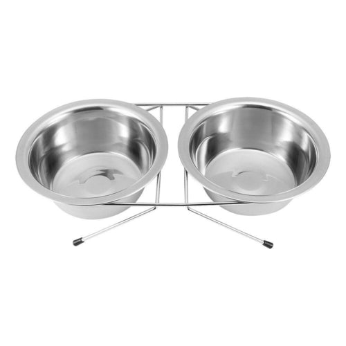 Stainless Steel Pet Cat Double Bowl With Raised Stand